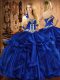 On Sale Royal Blue Ball Gowns Embroidery and Ruffles Quinceanera Dresses Lace Up Organza Sleeveless Floor Length