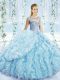 Enchanting Beading and Ruffles and Pick Ups Sweet 16 Dress Blue Lace Up Sleeveless