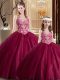 V-neck Sleeveless Tulle Quince Ball Gowns Lace Lace Up
