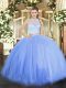 Floor Length Zipper 15th Birthday Dress Blue for Military Ball and Sweet 16 and Quinceanera with Lace