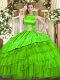 Tulle Sleeveless Floor Length Quinceanera Gowns and Embroidery and Ruffled Layers