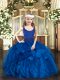 Perfect Organza Scoop Sleeveless Zipper Beading and Ruffles Child Pageant Dress in Blue
