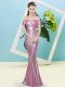 Inexpensive Sequins Homecoming Dress Baby Pink Zipper Short Sleeves Floor Length