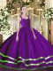Fabulous Organza Straps Sleeveless Zipper Ruffled Layers and Ruching Sweet 16 Dress in Purple