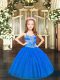 Adorable Floor Length Blue Little Girl Pageant Dress Tulle Sleeveless Beading