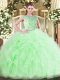 Wonderful Apple Green Tulle Zipper Bateau Sleeveless Floor Length Quinceanera Dresses Beading and Ruffles