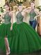 Dark Green Tulle Lace Up High-neck Sleeveless Floor Length Quinceanera Gown Beading