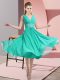 Fine Sleeveless Chiffon Knee Length Side Zipper Quinceanera Court Dresses in Teal with Beading