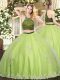 Elegant Yellow Green Halter Top Zipper Beading and Appliques Sweet 16 Dress Sleeveless