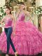 Straps Sleeveless Lace Up Sweet 16 Dress Hot Pink Tulle