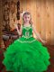 Perfect Green Sleeveless Floor Length Embroidery and Ruffles Lace Up Pageant Gowns