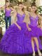 Graceful Floor Length Lace Up Quinceanera Dresses Purple for Military Ball and Sweet 16 and Quinceanera with Beading and Ruffles