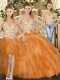 Orange Red Organza Lace Up Straps Sleeveless Floor Length Quinceanera Dresses Beading and Ruffles
