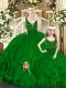 Green 15th Birthday Dress Military Ball and Sweet 16 and Quinceanera with Beading and Ruffles V-neck Sleeveless Zipper