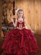 Charming Red Sleeveless Embroidery and Ruffles Floor Length Little Girl Pageant Gowns