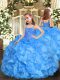 Baby Blue Ball Gowns Beading and Ruffles Little Girls Pageant Gowns Zipper Organza Sleeveless Floor Length
