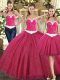 Floor Length Lace Up Ball Gown Prom Dress Fuchsia for Military Ball and Sweet 16 and Quinceanera with Ruching