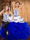 Amazing Blue Two Pieces Embroidery and Ruffles Sweet 16 Dress Lace Up Satin and Organza Sleeveless Floor Length
