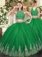 Exceptional Tulle High-neck Sleeveless Zipper Beading and Ruffles 15 Quinceanera Dress in Dark Green