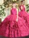 Hot Pink Vestidos de Quinceanera Military Ball and Sweet 16 and Quinceanera with Lace Scoop Sleeveless Zipper