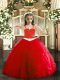 Elegant Straps Sleeveless Lace Up Pageant Dress Womens Red Tulle