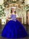 Superior Floor Length Royal Blue Little Girl Pageant Gowns Tulle Sleeveless Beading