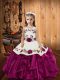 Fuchsia Organza Lace Up Straps Sleeveless Floor Length Little Girls Pageant Dress Embroidery and Ruffles