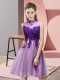 Empire Quinceanera Court of Honor Dress Lilac High-neck Tulle Sleeveless Knee Length Lace Up
