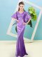 Modest Sequined V-neck Half Sleeves Zipper Sequins Evening Dress in Lavender