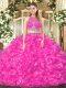Admirable Fuchsia Zipper Scoop Beading and Ruffles Sweet 16 Quinceanera Dress Organza Sleeveless