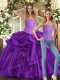 Sweetheart Sleeveless Tulle 15 Quinceanera Dress Beading and Ruffles Lace Up