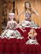 Wine Red Sleeveless Brush Train Embroidery and Ruffled Layers 15 Quinceanera Dress
