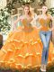 Orange Red Ball Gowns Beading and Ruffled Layers 15 Quinceanera Dress Lace Up Organza Sleeveless Floor Length