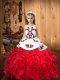 Floor Length Red Kids Pageant Dress Organza Sleeveless Embroidery and Ruffles