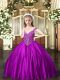 V-neck Sleeveless Satin Pageant Gowns For Girls Beading Lace Up