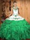 Sleeveless Lace Up Floor Length Embroidery and Ruffles Quinceanera Gown