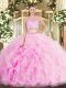 Decent Scoop Sleeveless Quinceanera Dresses Floor Length Beading and Ruffles Lilac Tulle