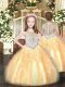 Best Floor Length Gold Kids Pageant Dress Organza Sleeveless Beading and Ruffles