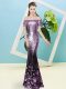 Vintage Lilac Short Sleeves Floor Length Sequins Zipper Prom Dresses