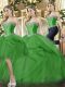 Green Three Pieces Beading and Ruffles Quinceanera Gown Lace Up Organza Sleeveless Floor Length