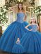 Teal Sleeveless Beading Floor Length Sweet 16 Dresses