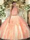 Beautiful Halter Top Sleeveless Backless Sweet 16 Dresses Orange Red Organza