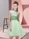 Comfortable Mini Length Apple Green Dama Dress for Quinceanera Chiffon Sleeveless Sequins