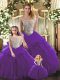 Purple Tulle Lace Up Bateau Sleeveless Floor Length Quince Ball Gowns Beading and Ruffles