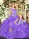Floor Length Eggplant Purple Quinceanera Gown Organza Sleeveless Beading and Ruffles