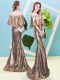 Graceful Gold Sequined Zipper Prom Gown Half Sleeves Floor Length Sequins