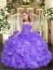 Hot Sale Lavender Sleeveless Floor Length Beading and Ruffles Lace Up Little Girls Pageant Dress Wholesale