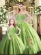 Custom Designed Olive Green Ball Gowns Sweetheart Sleeveless Tulle Floor Length Lace Up Beading Quinceanera Dresses
