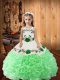 Floor Length Lace Up Little Girl Pageant Gowns Green for Sweet 16 and Quinceanera with Embroidery and Ruffles