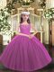 Purple Tulle Lace Up Straps Sleeveless Floor Length Girls Pageant Dresses Beading